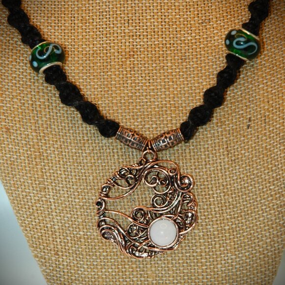 Art Nouveau Copper Toned Elegant Moon on a 21 3/4" Black Handmade Hemp Chain - Picture 2 of 6